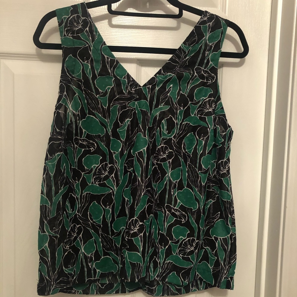 Green and black floral blouse